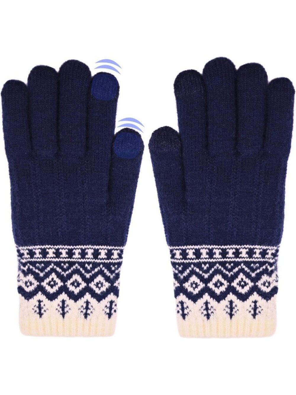 Women's Dark Blue Winter Warm Touch Screen Plush Fleece Lining Cozy Soft Gloves